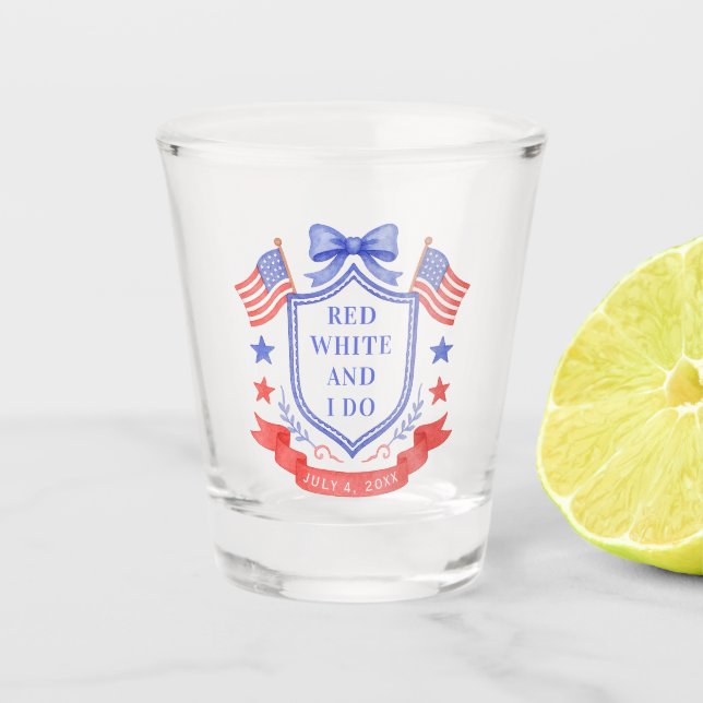 Patriotic Red White & I Do Bridal Shower Shot Glass (Front)