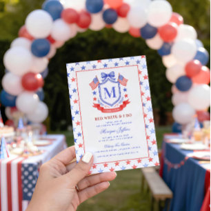 Patriotic Red White & I Do Monogram Bridal Shower Invitation