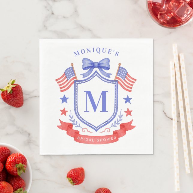 Patriotic Red White & I Do Monogram Bridal Shower Napkin (Insitu)