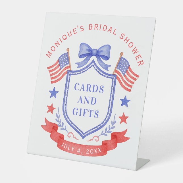 Patriotic Red White & I Do Monogram Bridal Shower Pedestal Sign (Front)