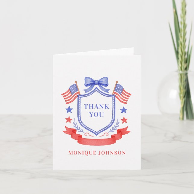 Patriotic Red White & I Do Monogram Bridal Shower Thank You Card (Front)