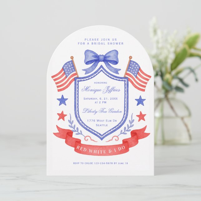 Patriotic Red White & I DoCrest  Bridal Shower Invitation (Standing Front)