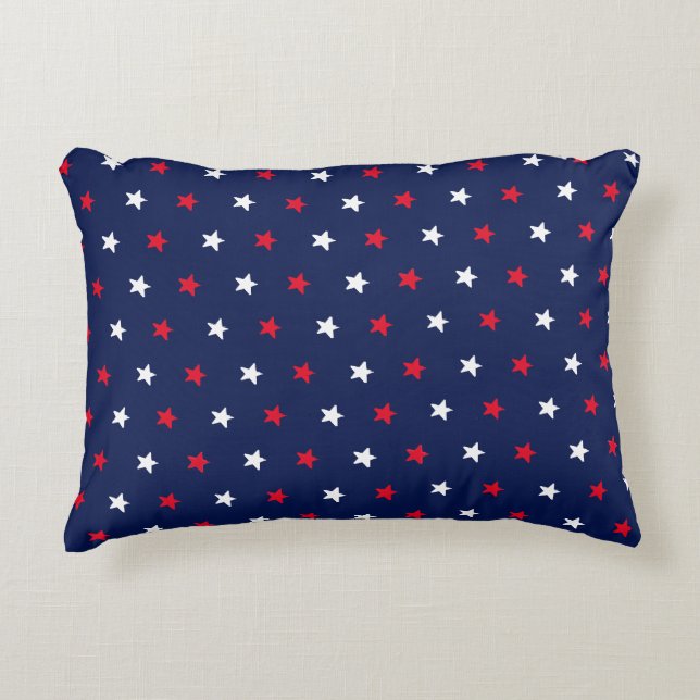 Patriotic red white navy blue star pattern modern decorative cushion (Front)