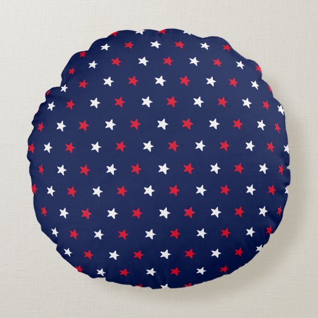 Patriotic red white navy blue star pattern modern  round cushion (Front)