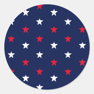 Patriotic red white navy blue stars 4th of July Classic Round Sticker
