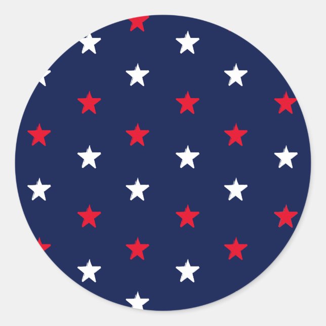 Patriotic red white navy blue stars 4th of July Classic Round Sticker (Front)