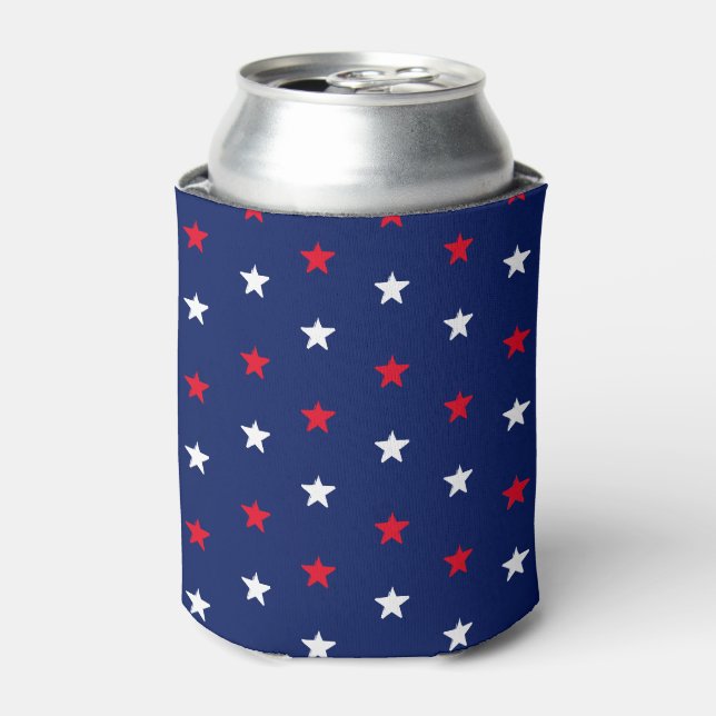 Patriotic red white navy blue stars pattern fun can cooler (Can Front)