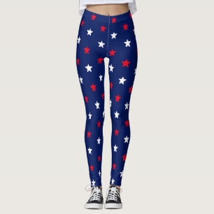 Patriotic red white & navy blue stars pattern leggings