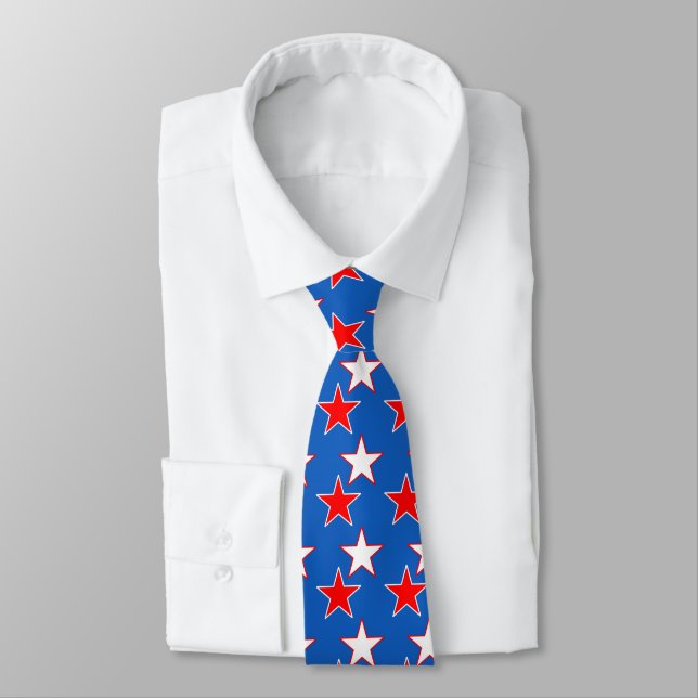 Patriotic Red & White Stars Tie (Tied)