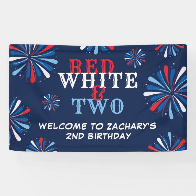 Patriotic Red White Two 2nd Birthday Welcome Banner (Horizontal)