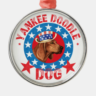 Patriotic Redbone Coonound Metal Tree Decoration