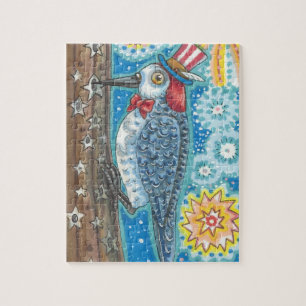 PATRIOTIC REDHEADED WOODPECKER & FIREWORKS PUZZLE