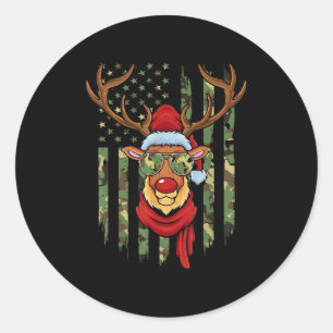 Patriotic Reindeer Camo American Flag Veteran Chri Classic Round Sticker