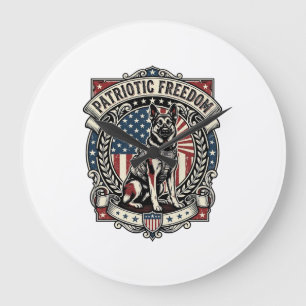 Patriotic Rescue Dog Large Clock