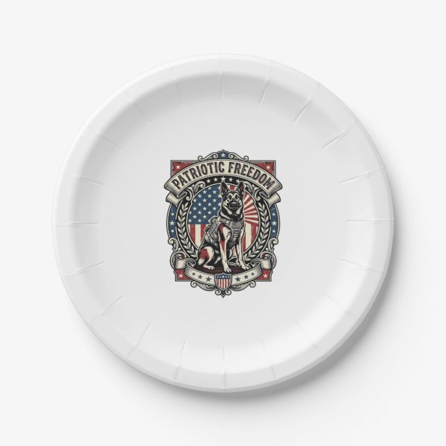 Patriotic Rescue Dog Paper Plate (Front)