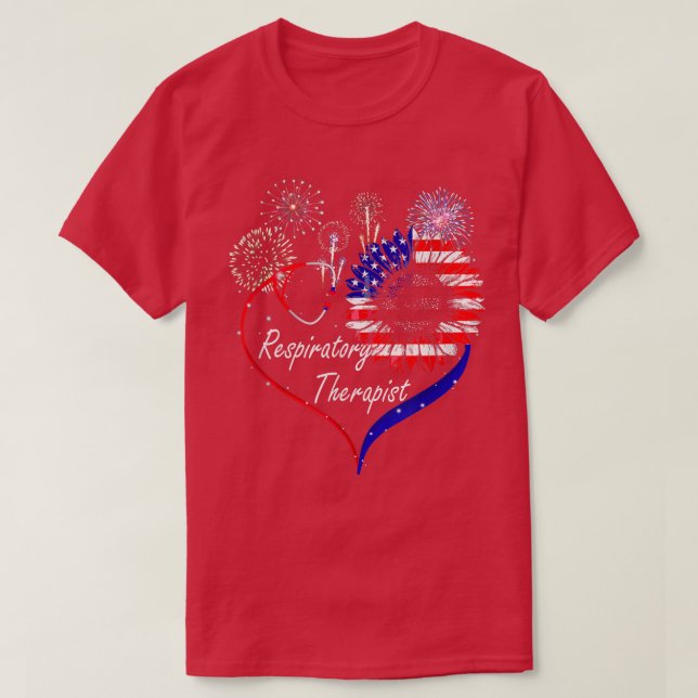 Patriotic Respiratory Therapist Sunflower 4th Of J T-Shirt (Design Front)