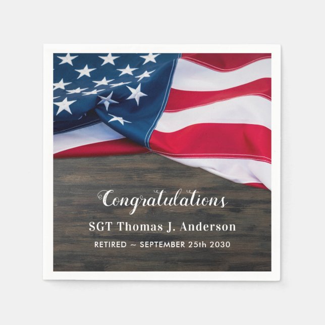 Patriotic Retirement American Flag Military Napkin (Front)