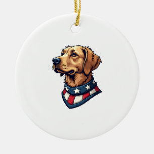 Patriotic Retriever Mascot Vintage Dog Tee 4 Ceramic Tree Decoration