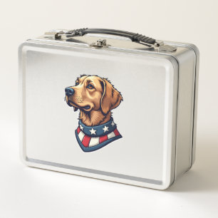 Patriotic Retriever Mascot Vintage Dog Tee 4 Metal Lunch Box