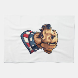 Patriotic Retriever Mascot Vintage Dog Tee 4 Tea Towel
