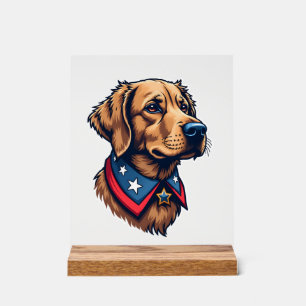 Patriotic Retriever Mascot Vintage Dog Tee Acrylic Sign