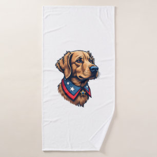 Patriotic Retriever Mascot Vintage Dog Tee Bath Towel