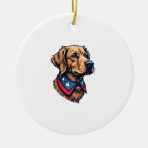 Patriotic Retriever Mascot Vintage Dog Tee Ceramic Tree Decoration