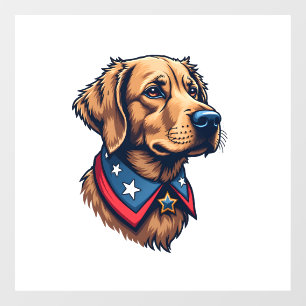 Patriotic Retriever Mascot Vintage Dog Tee Window Cling