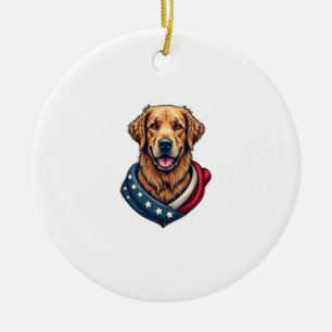 Patriotic Retriever Pride Vintage Dog Shirt 4 Ceramic Tree Decoration