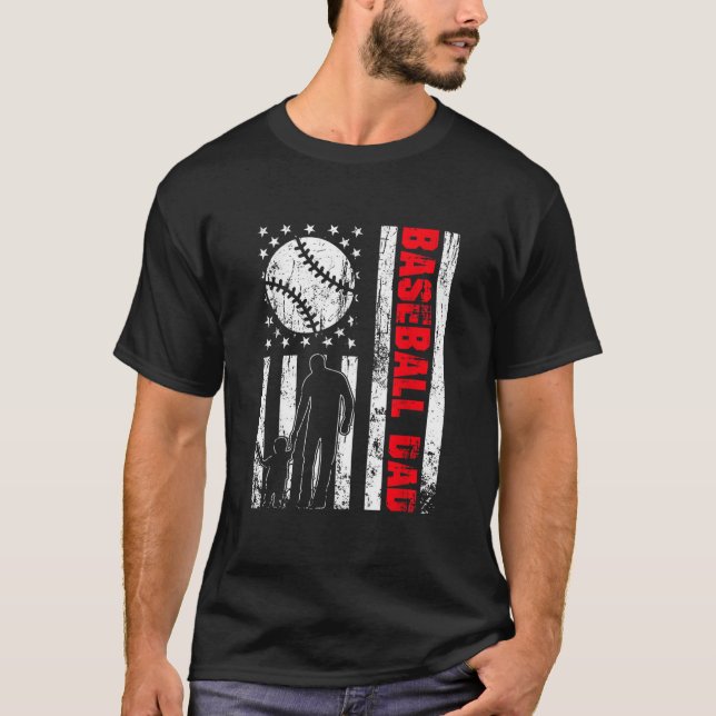 Patriotic Retro USA American Flag Baseball Dad 4th T-Shirt (Front)