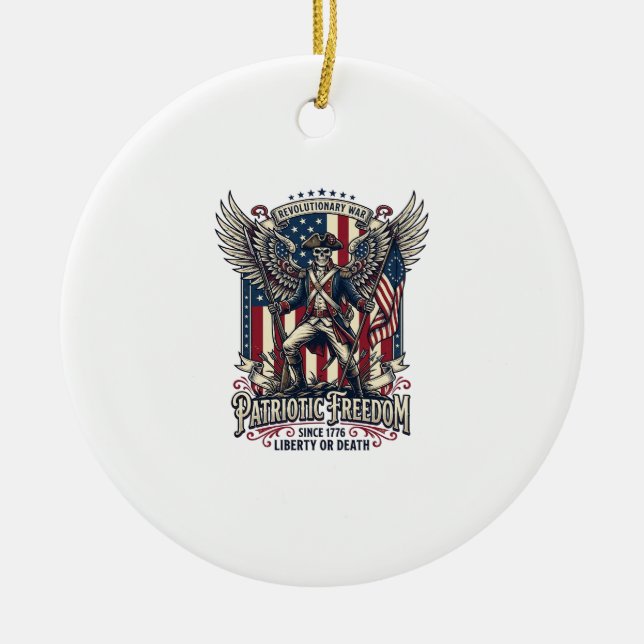 Patriotic Revolutionary War Skeleton Dark Patriot  Ceramic Tree Decoration (Front)