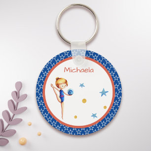 Patriotic Rhythmic Gymnastics Girl with Ball Key Ring