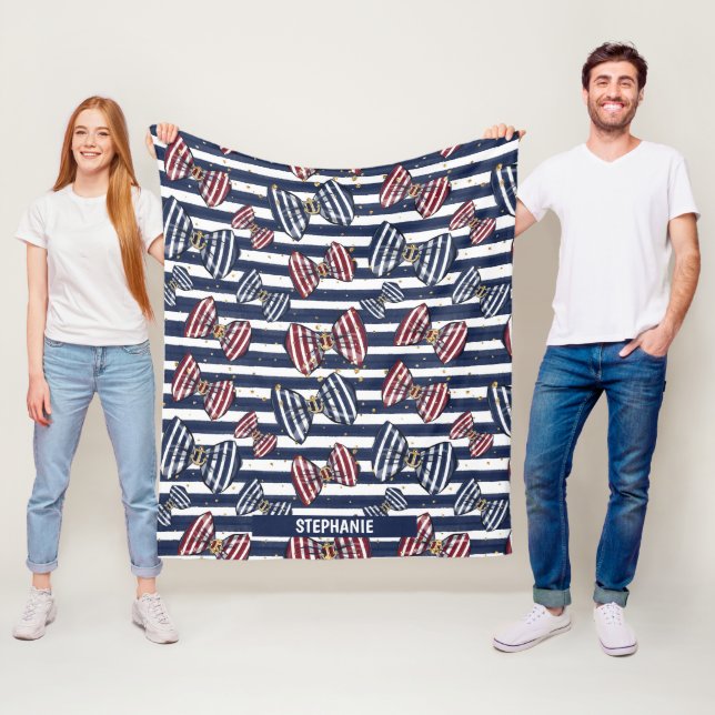 Patriotic Ribbon Stripes Pattern Fleece Blanket (In Situ)