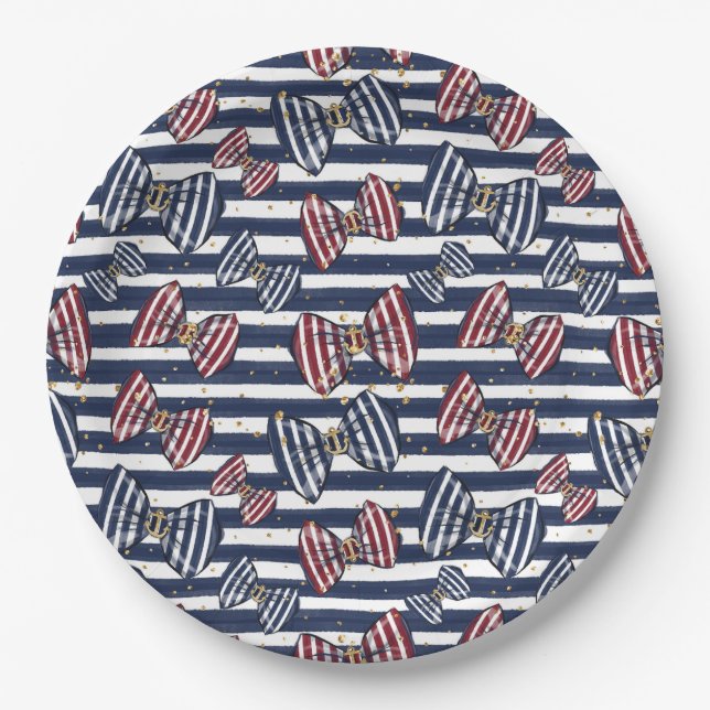 Patriotic Ribbon Stripes Pattern Paper Plate (Front)