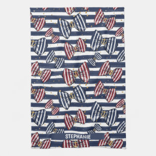 Patriotic Ribbon Stripes Pattern Tea Towel