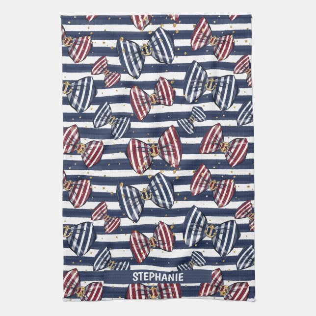 Patriotic Ribbon Stripes Pattern Tea Towel (Vertical)