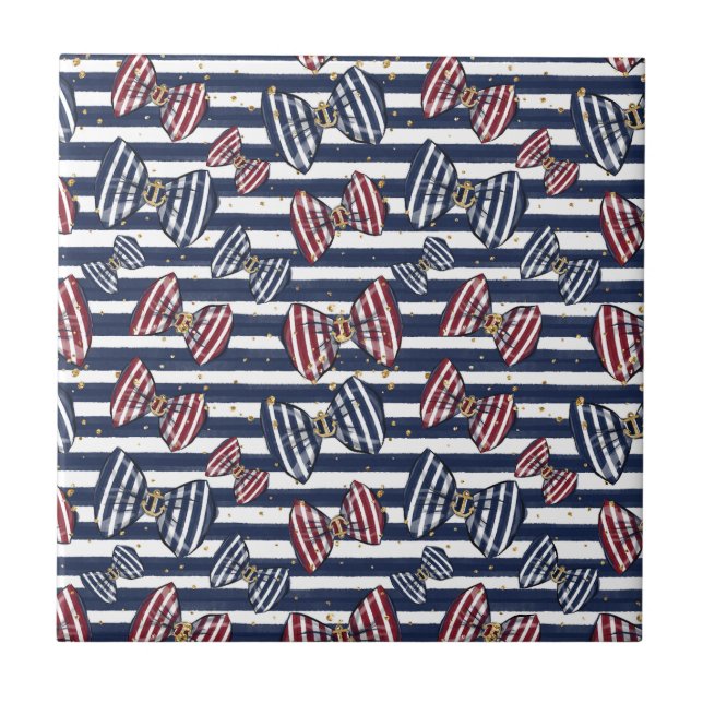 Patriotic Ribbon Stripes Pattern Tile (Front)