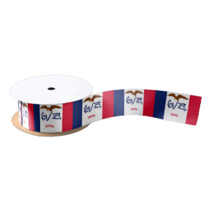 Patriotic Ribbon with Flag of Iowa, U.S.A. Satin Ribbon