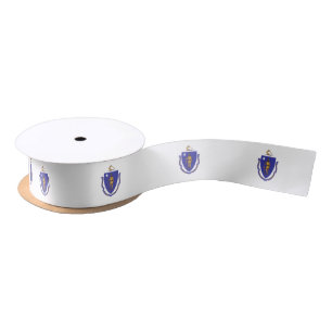 Patriotic Ribbon with Flag of Massachusetts, USA Satin Ribbon