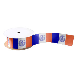 Patriotic Ribbon with Flag of New York City, USA Satin Ribbon