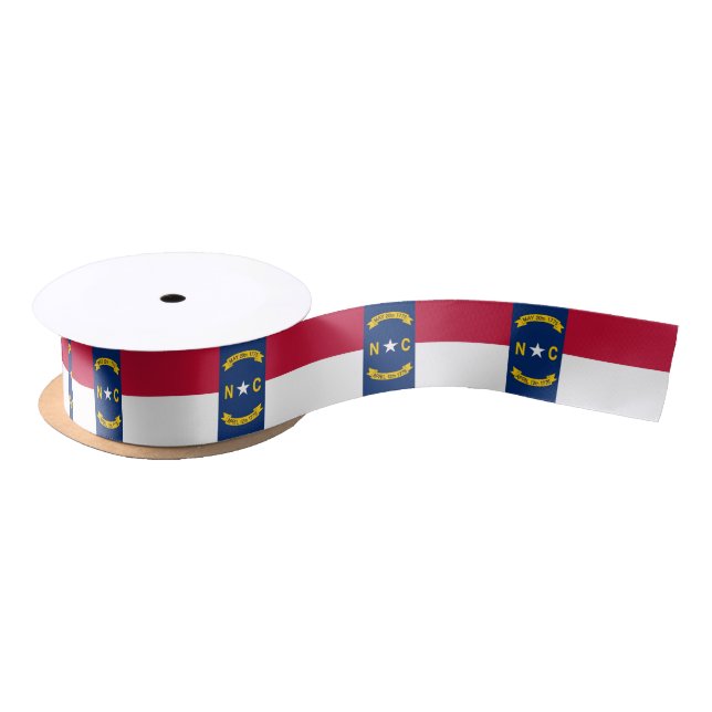 Patriotic Ribbon with Flag of North Carolina, USA Satin Ribbon (Spool)