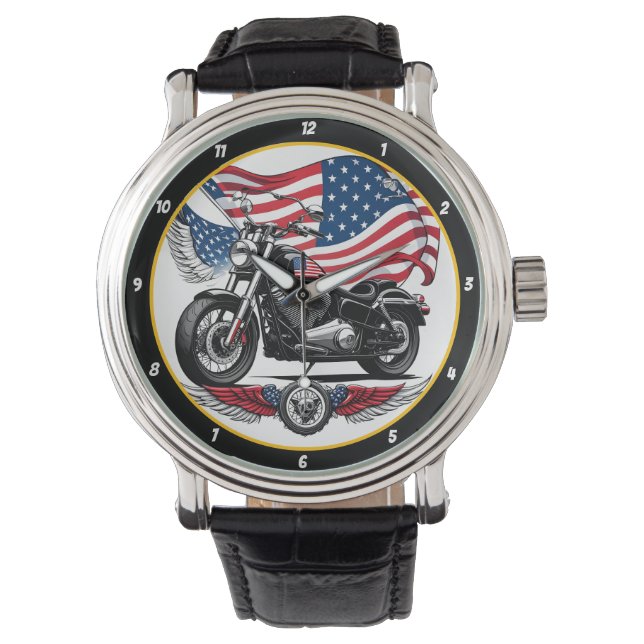 Patriotic Ride, American Flag Watch. Watch (Front)