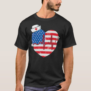 Patriotic RN LPN CNA American Flag July 4th Nurse T-Shirt
