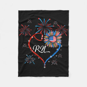 Patriotic Rn Nurse 4th Of July American Flag Sunfl Fleece Blanket