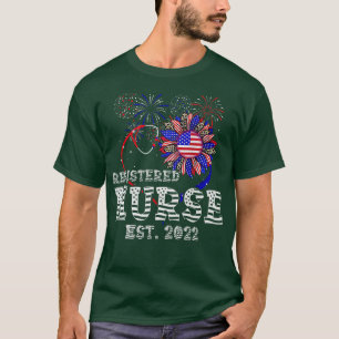 Patriotic RN Nurse 4th Of July American Flag Sunfl T-Shirt
