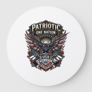 Patriotic Rock Eagle Crest Music Rock Metal Patrio Large Clock