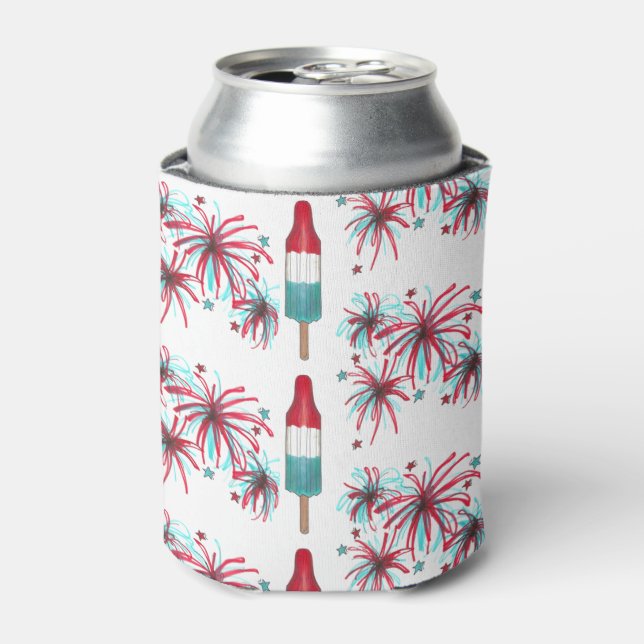 Patriotic Rocket Pop Popsicle Fireworks July 4th Can Cooler (Can Front)