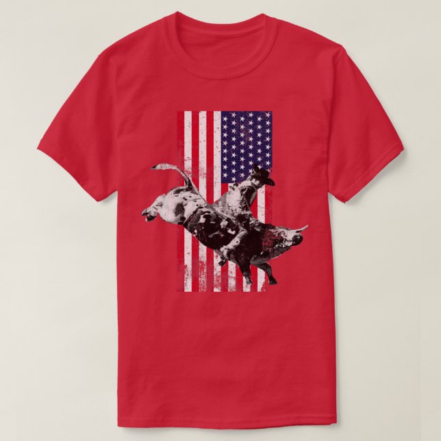 Patriotic Rodeo Cowboy Bull Rider with American Fl T-Shirt (Design Front)