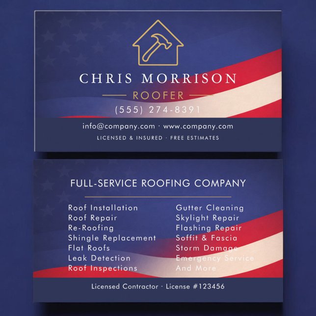 Patriotic Roofing Roofer Business Card (Creator Uploaded)