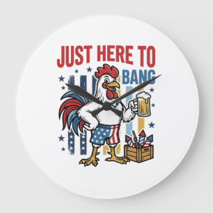 Patriotic Rooster Fireworks Vintage Shirt Design_1 Large Clock